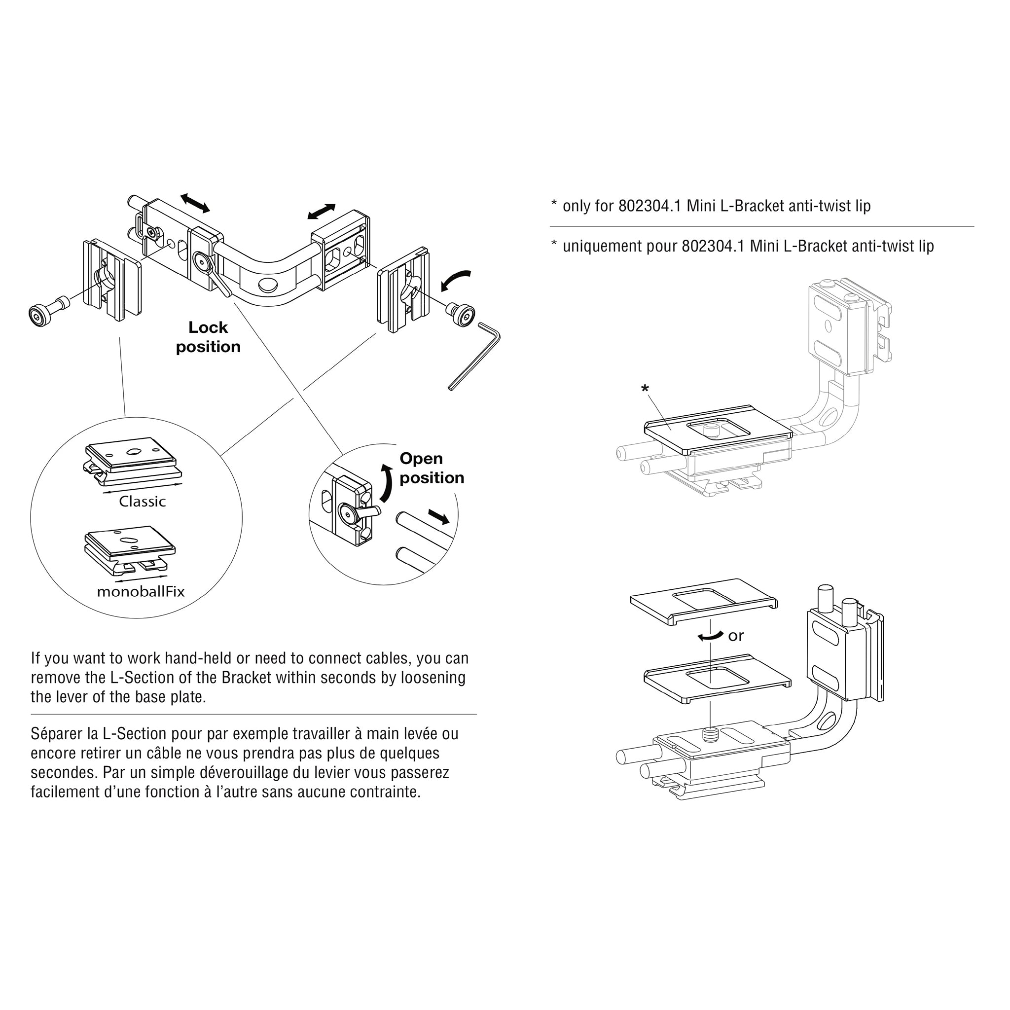 Arca Swiss Mini L-Bracket with Quick Release Assembly with Anti-Twist