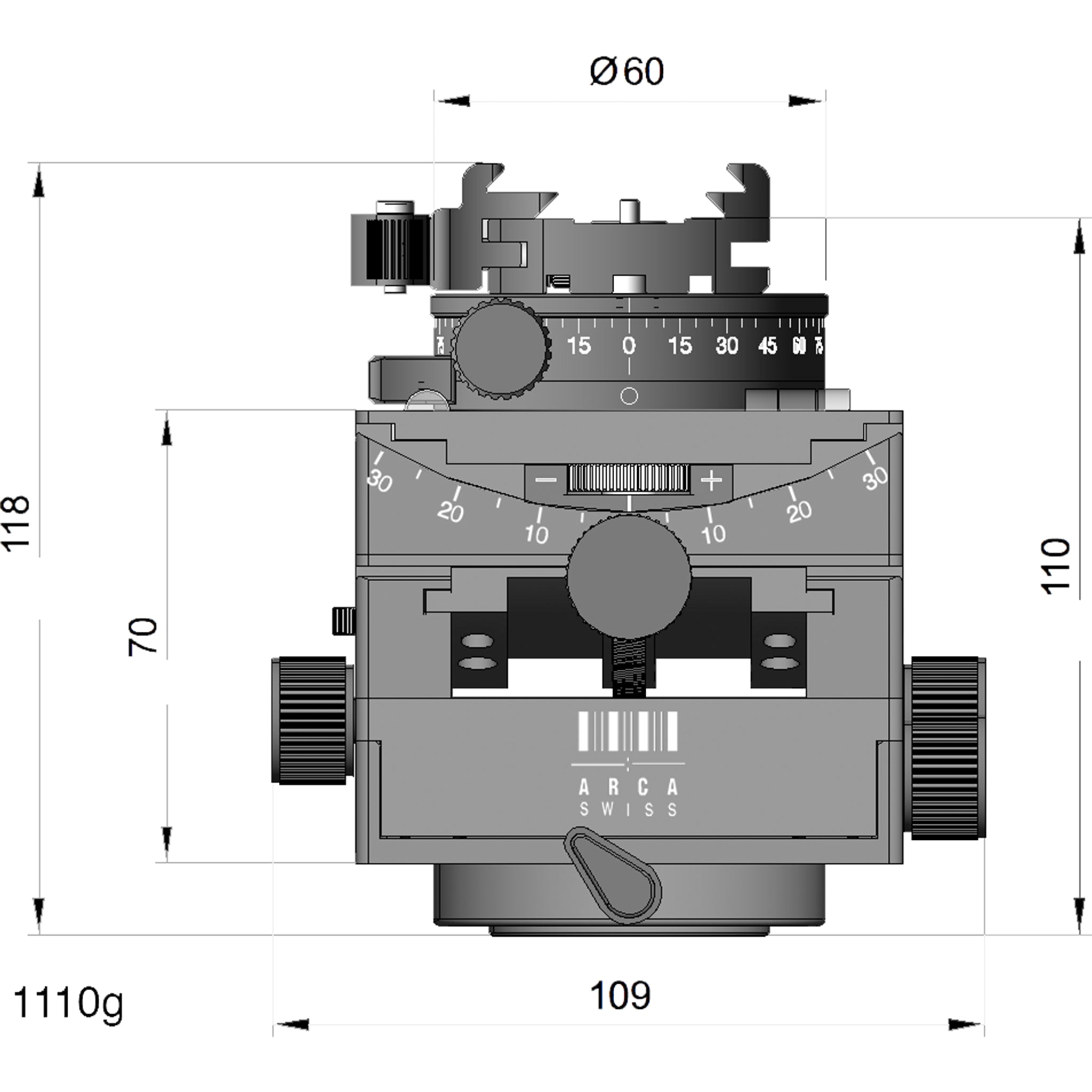 Cabeza de trípode Arca Swiss C1 Cube GP con ajuste panorámico y dispositivo Quickset FlipLock