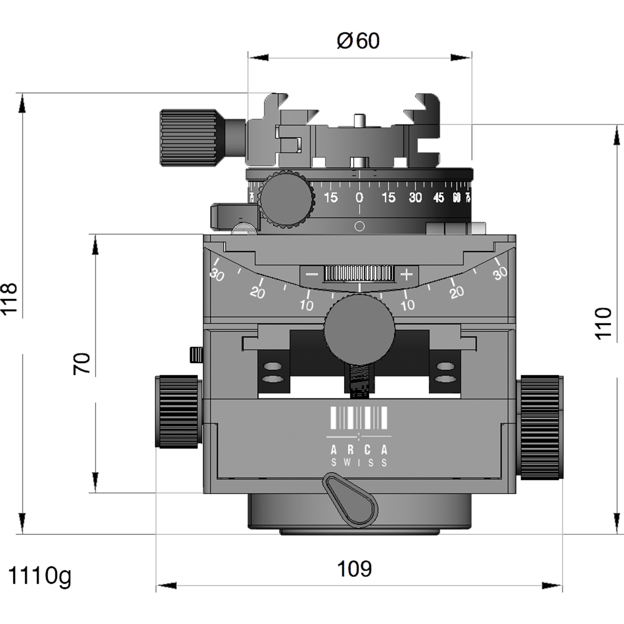 Arca Swiss C1 Cube GP Tripod Head Geared Panning with Quickset Classic Device