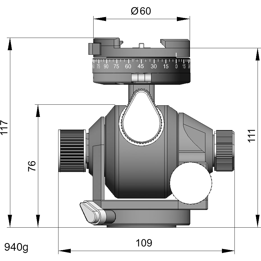 Tête de trépied à engrenages Arca Swiss D4 avec dispositif MonoballFix