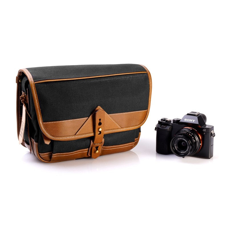 Sacoche Fogg B-Laika Tissu Noir et Cuir Havane