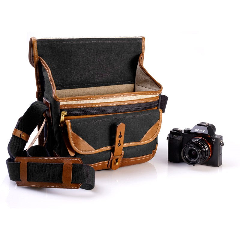 Sacoche Fogg B-Laika Tissu Noir et Cuir Havane