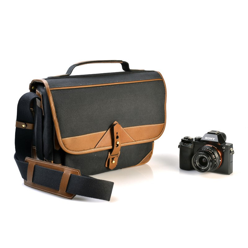 Bolso Fogg B-Sharp de tela negra con piel Habana