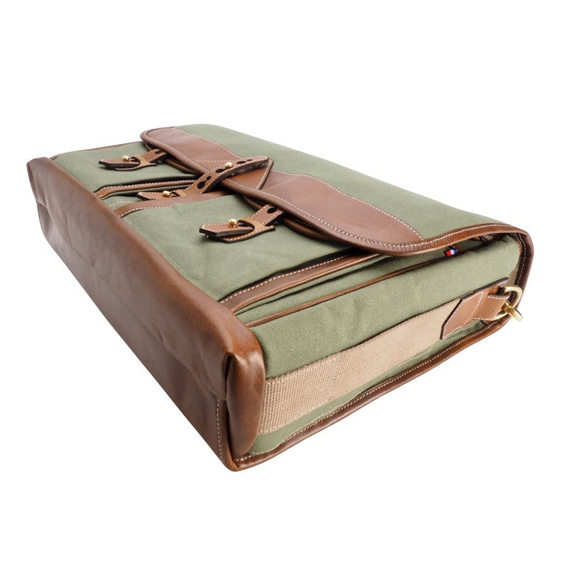 Fogg Baby Grand 15" Messenger Bag Green Fabric with Havana Leather