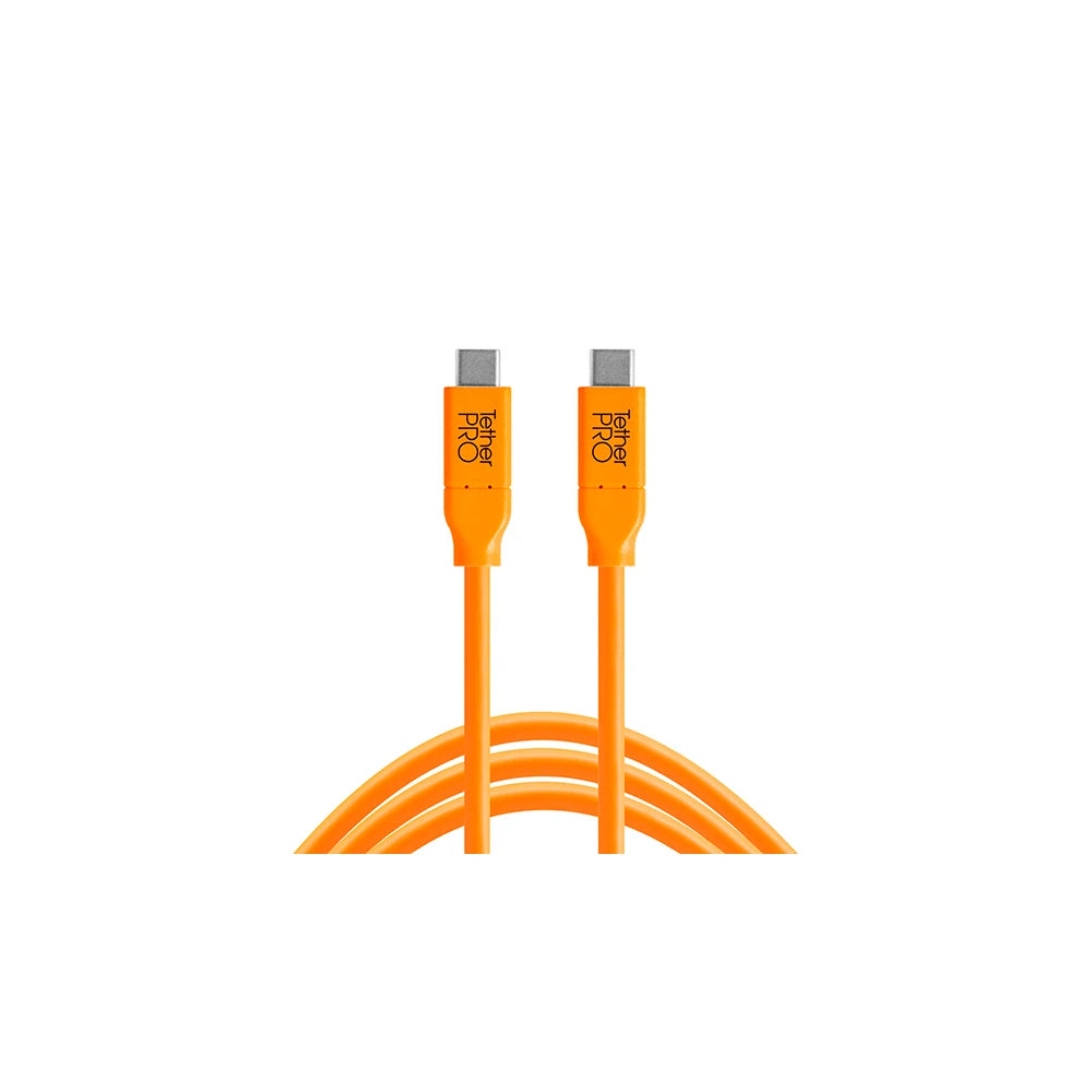 Tether Tools TetherGuard LeverLock & Cable Kit, USB-C to USB-C, 15' (4.6m), Straight to Straight, High Visibility Orange