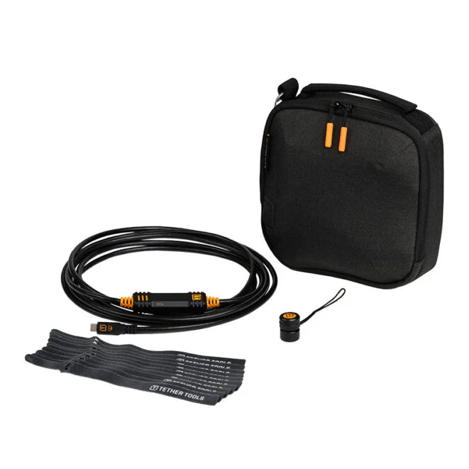 Tether Tools Starter Tethering Kit, Optima 10G, 15' (4.6m), Straight to Straight, High-Visibility Orange, TetherGuard, TechManager Bag, Cable Ties