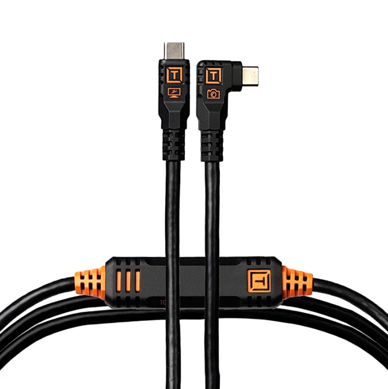 Tether Tools TetherPro Optima 10G Cable 15' (4.6m), Straight to Right, Non-Reflective Black