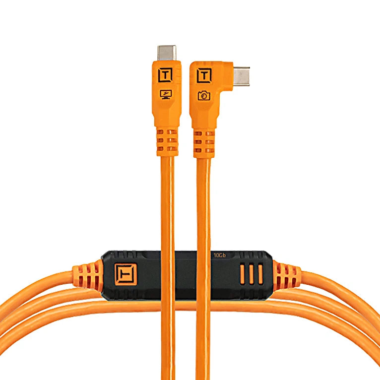 Tether Tools TetherPro Optima 10G Cable 15' (4.6m), Straight to Right, High Visibility Orange