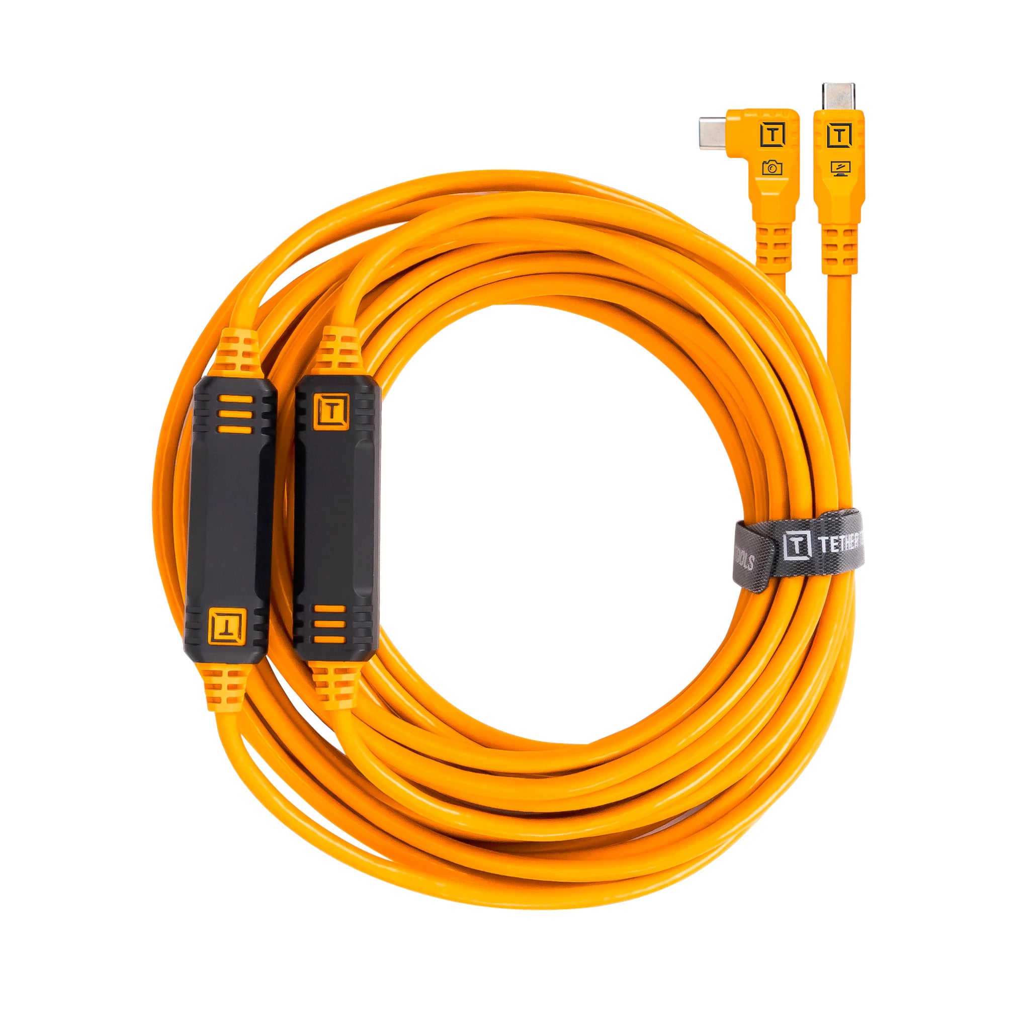 Tether Tools TetherPro USB-C to USB-C, 31′ (9.4m), Straight to Right Angle Cable, High-Visibility Orange