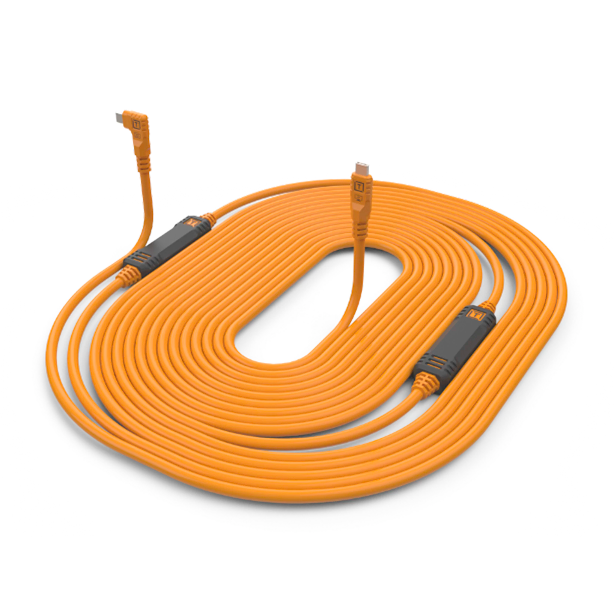 Tether Tools TetherPro USB-C to USB-C, 31′ (9.4m), Straight to Right Angle Cable, High-Visibility Orange