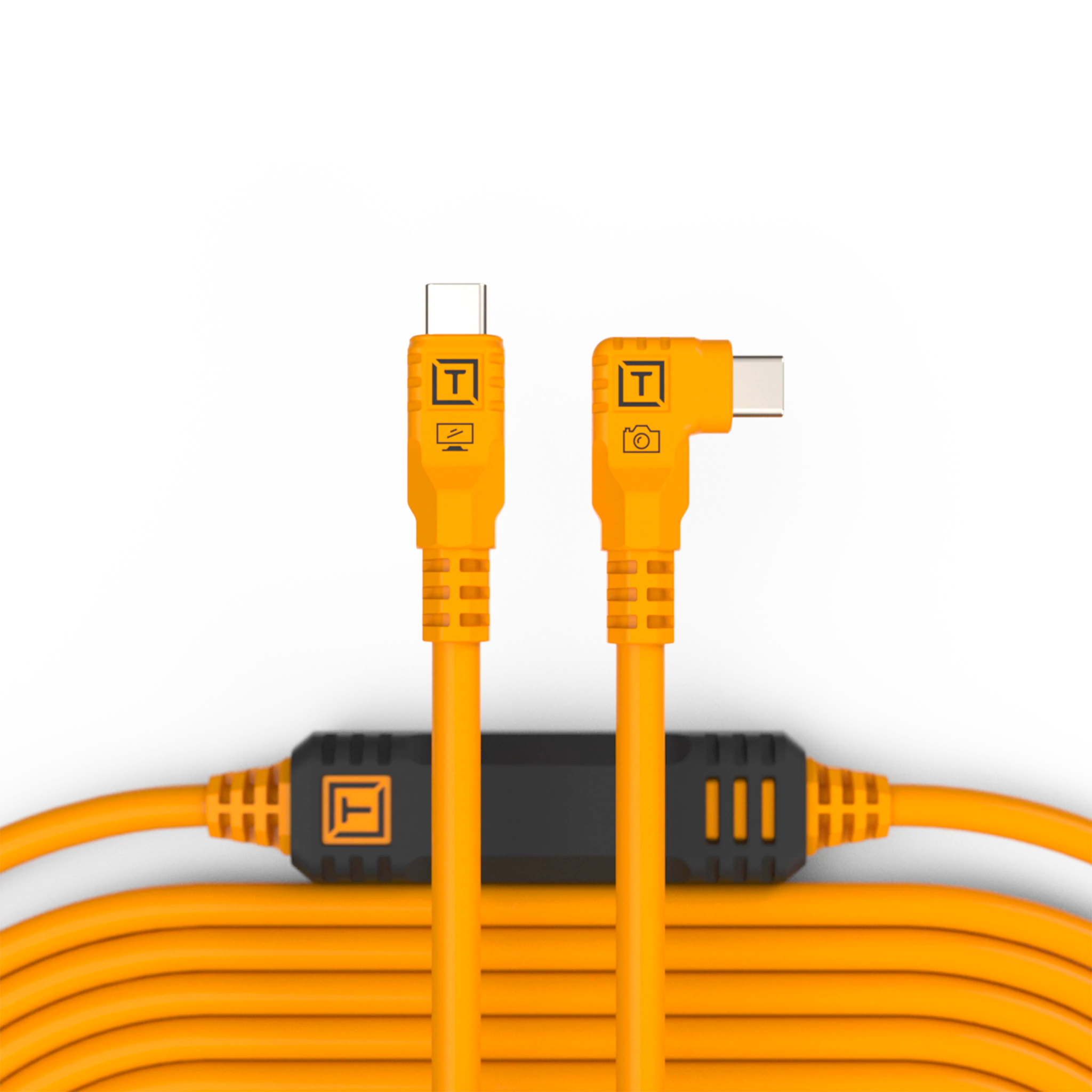 Tether Tools TetherPro USB-C to USB-C, 31′ (9.4m), Straight to Right Angle Cable, High-Visibility Orange