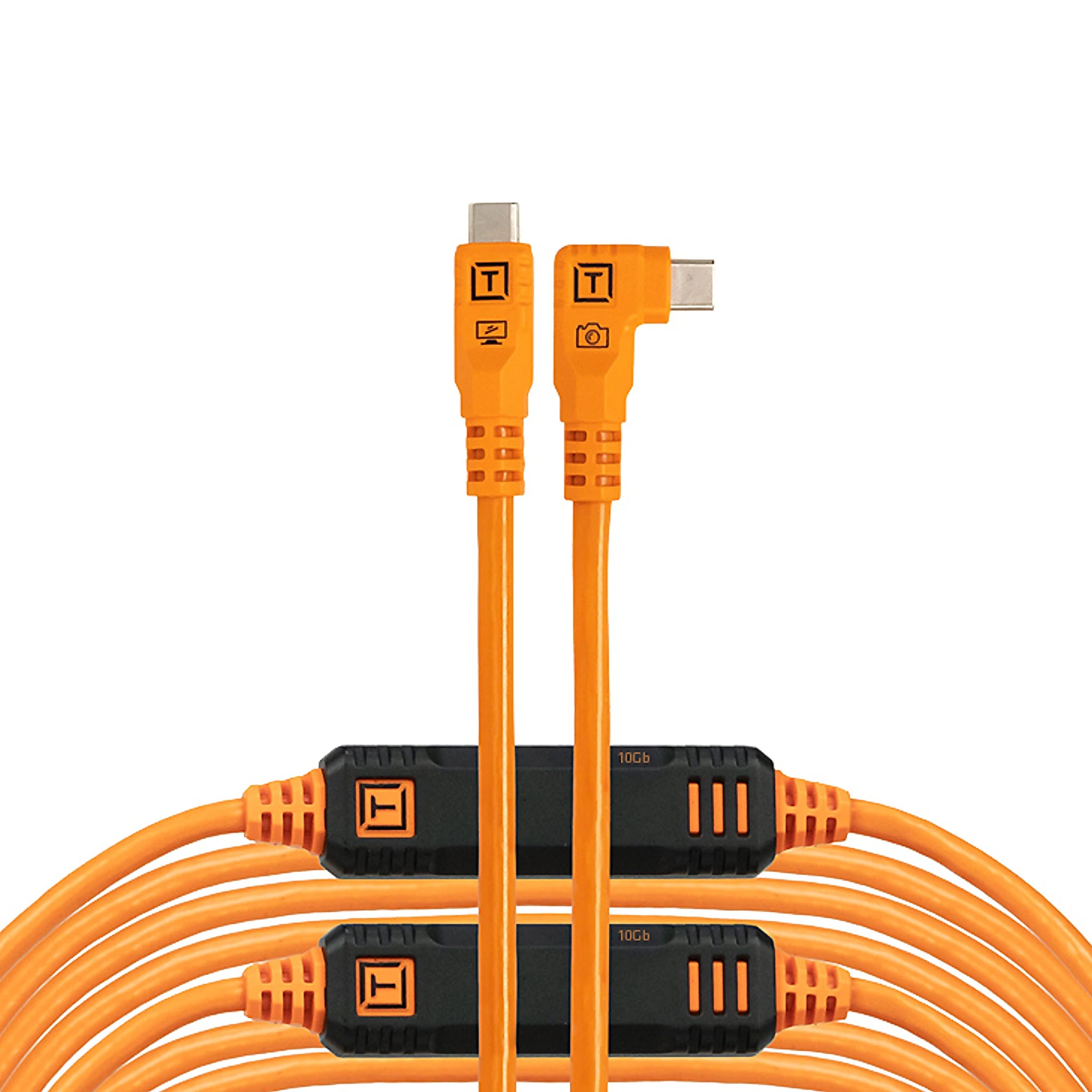 Tether Tools TetherPro Optima 10G Cable 31' (9.4m), Straight to Right, High Visibility Orange