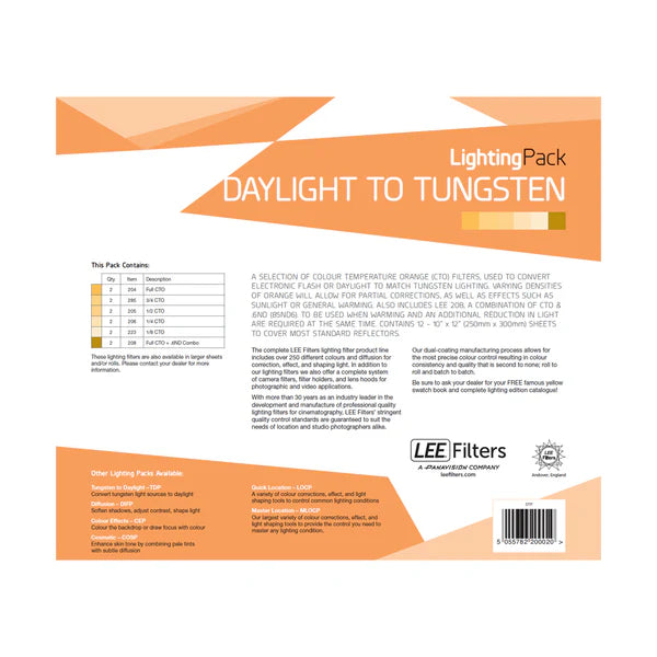 LEE Filters Daylight to Tungsten Studio Lighting Gel Pack