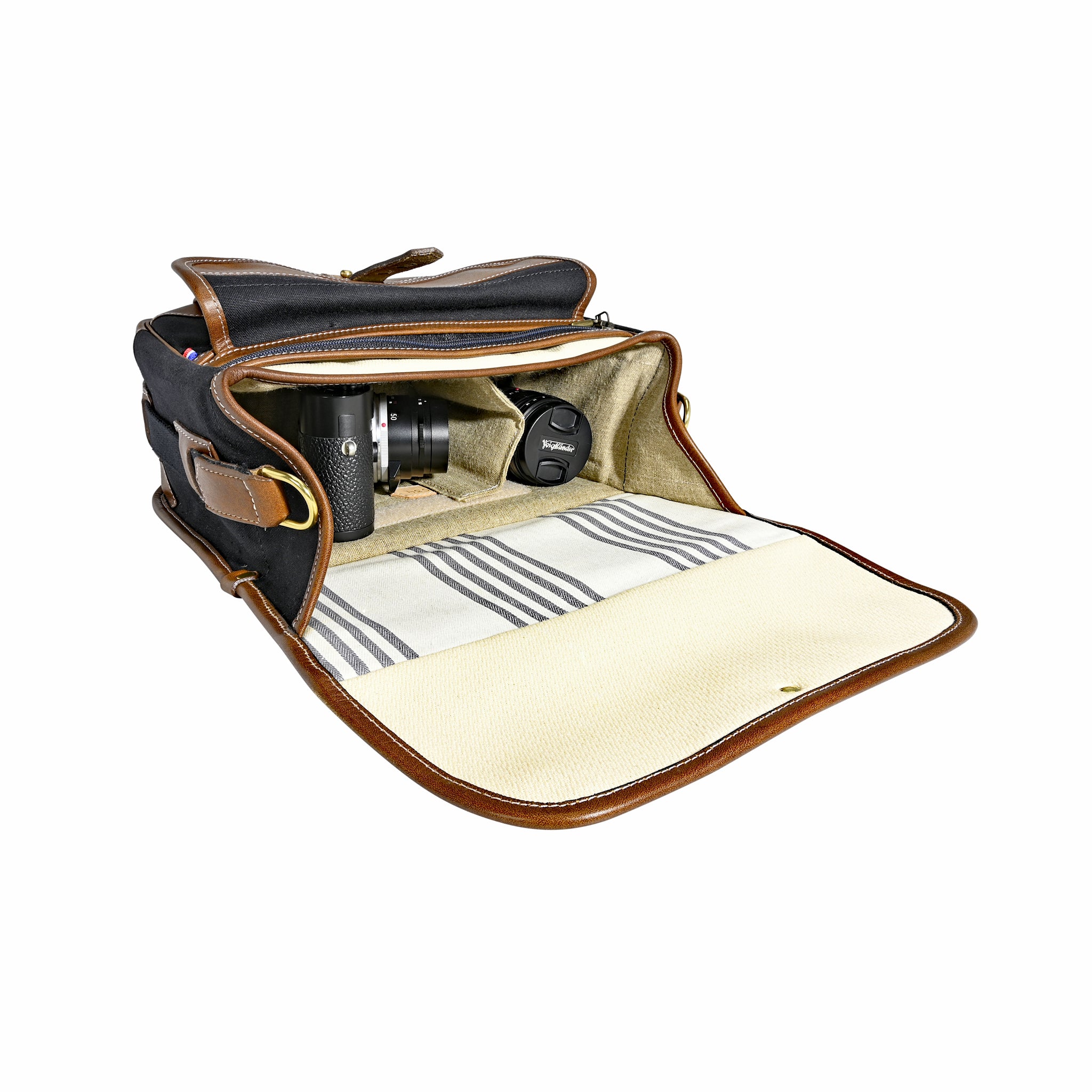 Bolso Fogg B-Laika Tejido Negro con Piel Habana