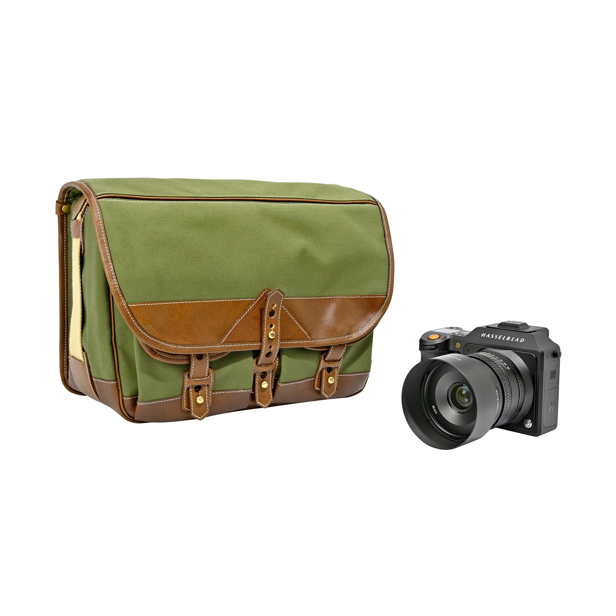 Fogg B-Major Satchel Green Fabric with Havana Leather