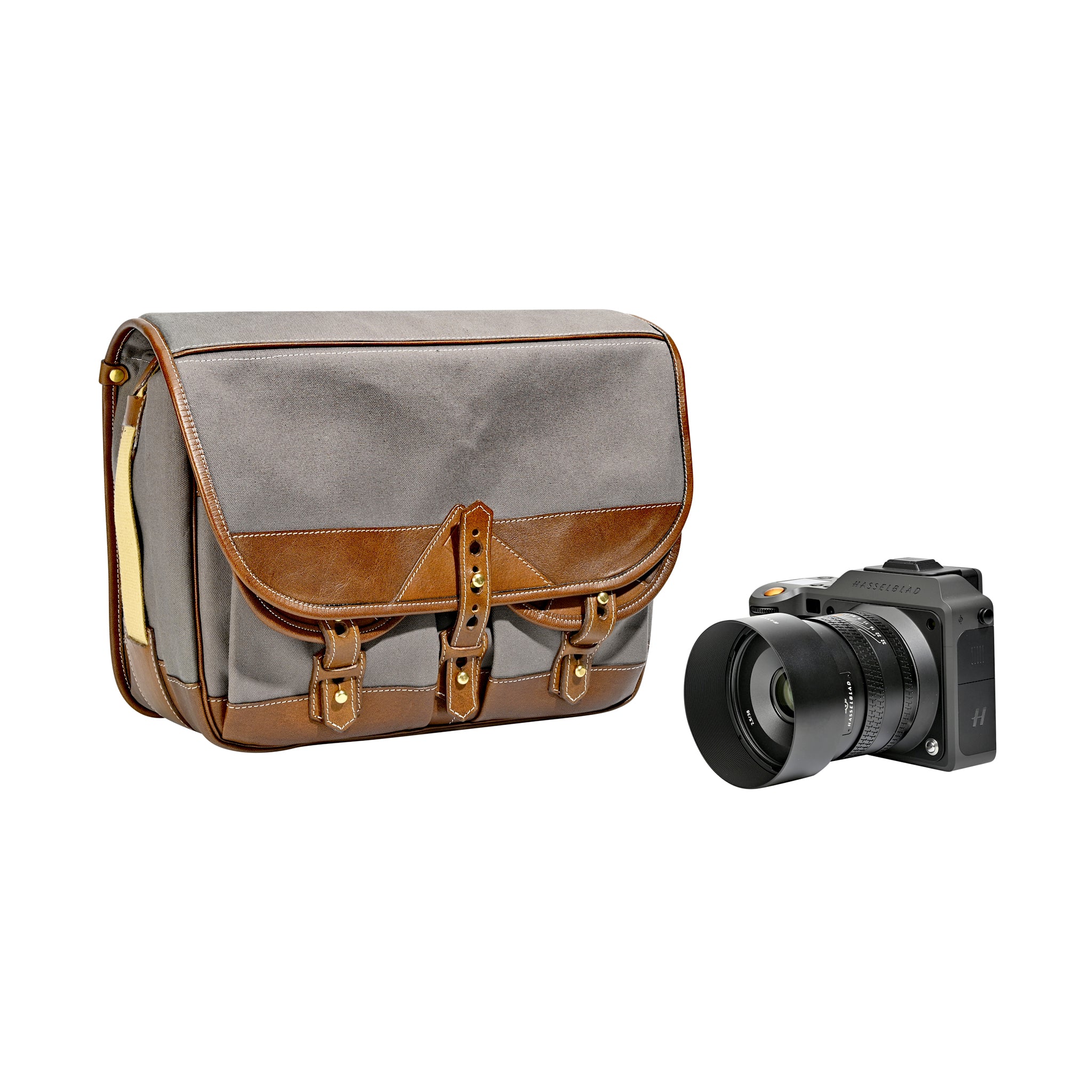 Fogg B-Major Satchel Grey Fabric with Havana Leather