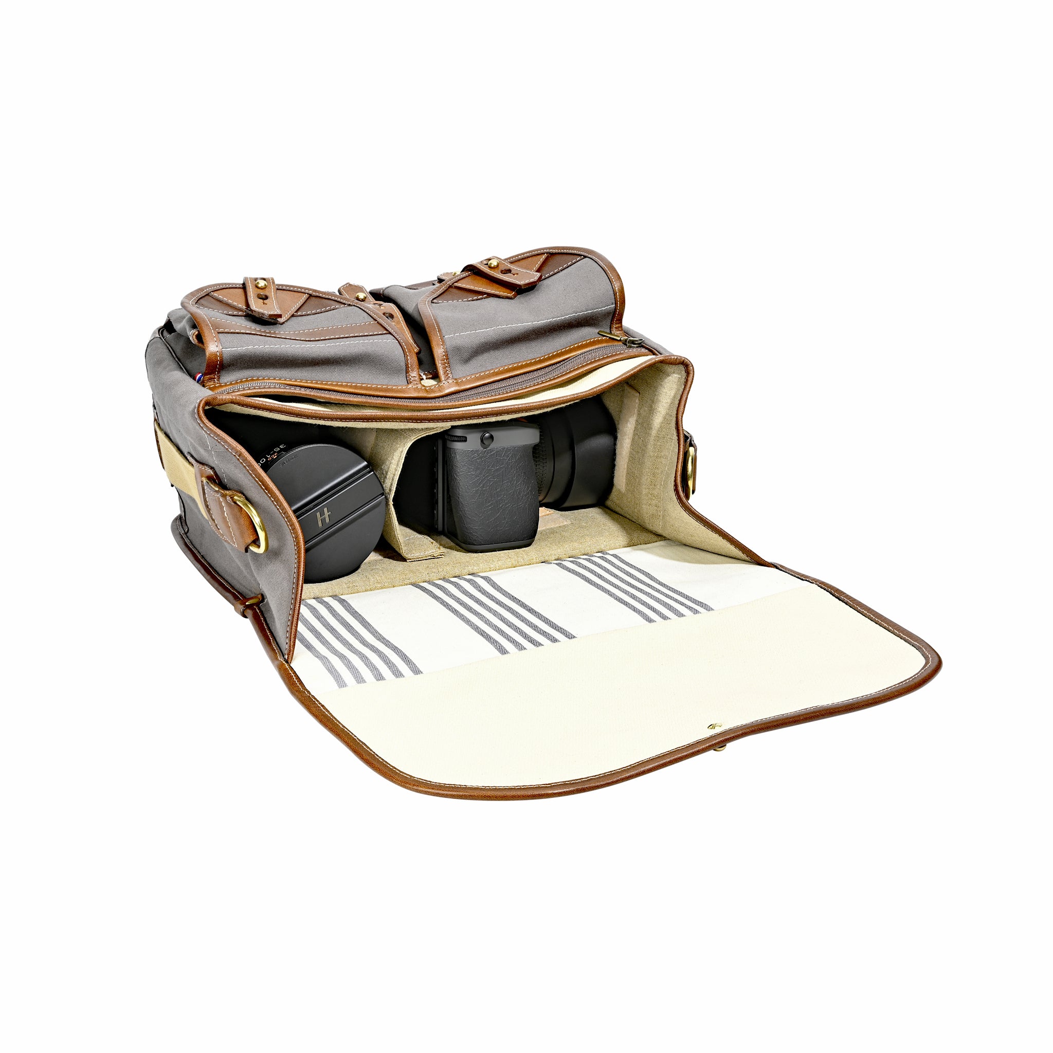 Fogg B-Major Satchel Grey Fabric with Havana Leather