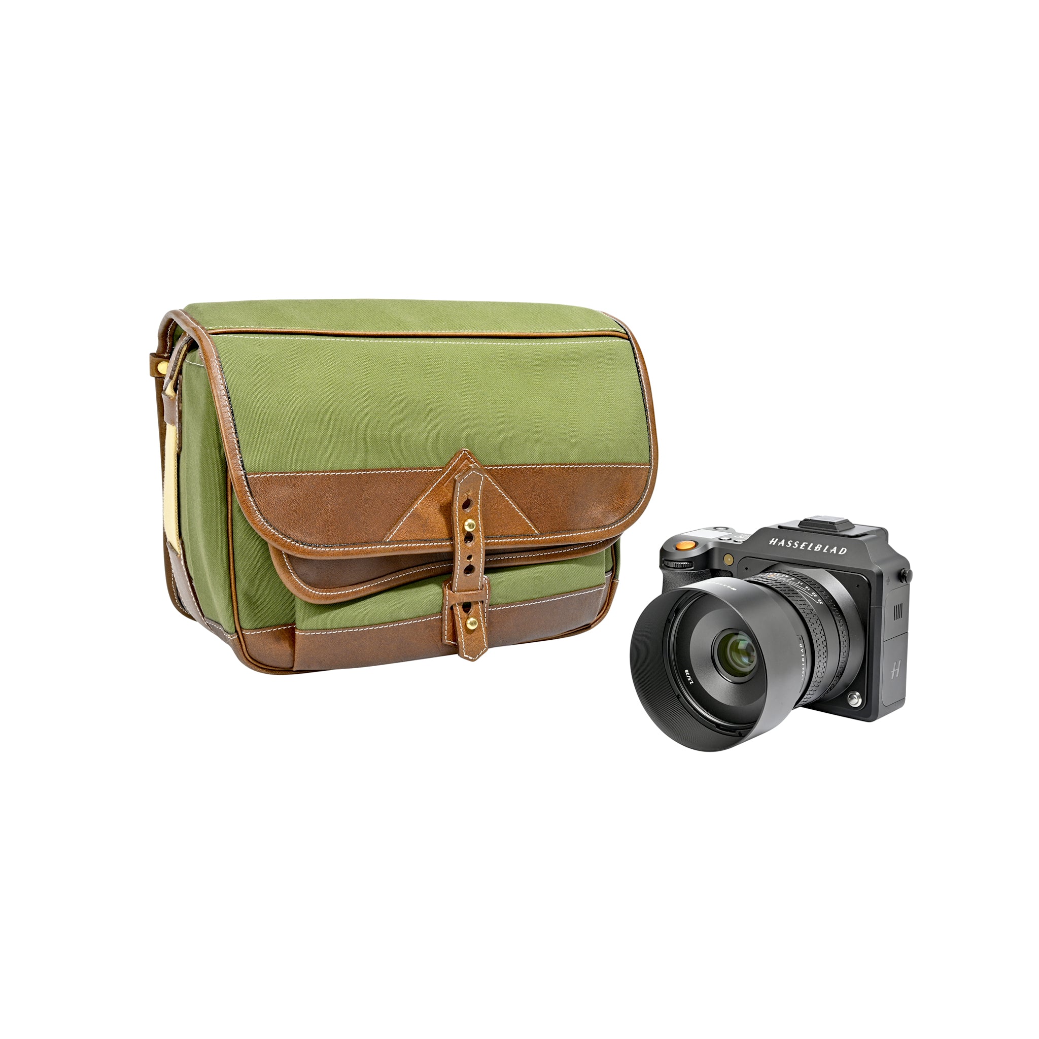 Fogg B-Minor Satchel Green Fabric with Havana Leather