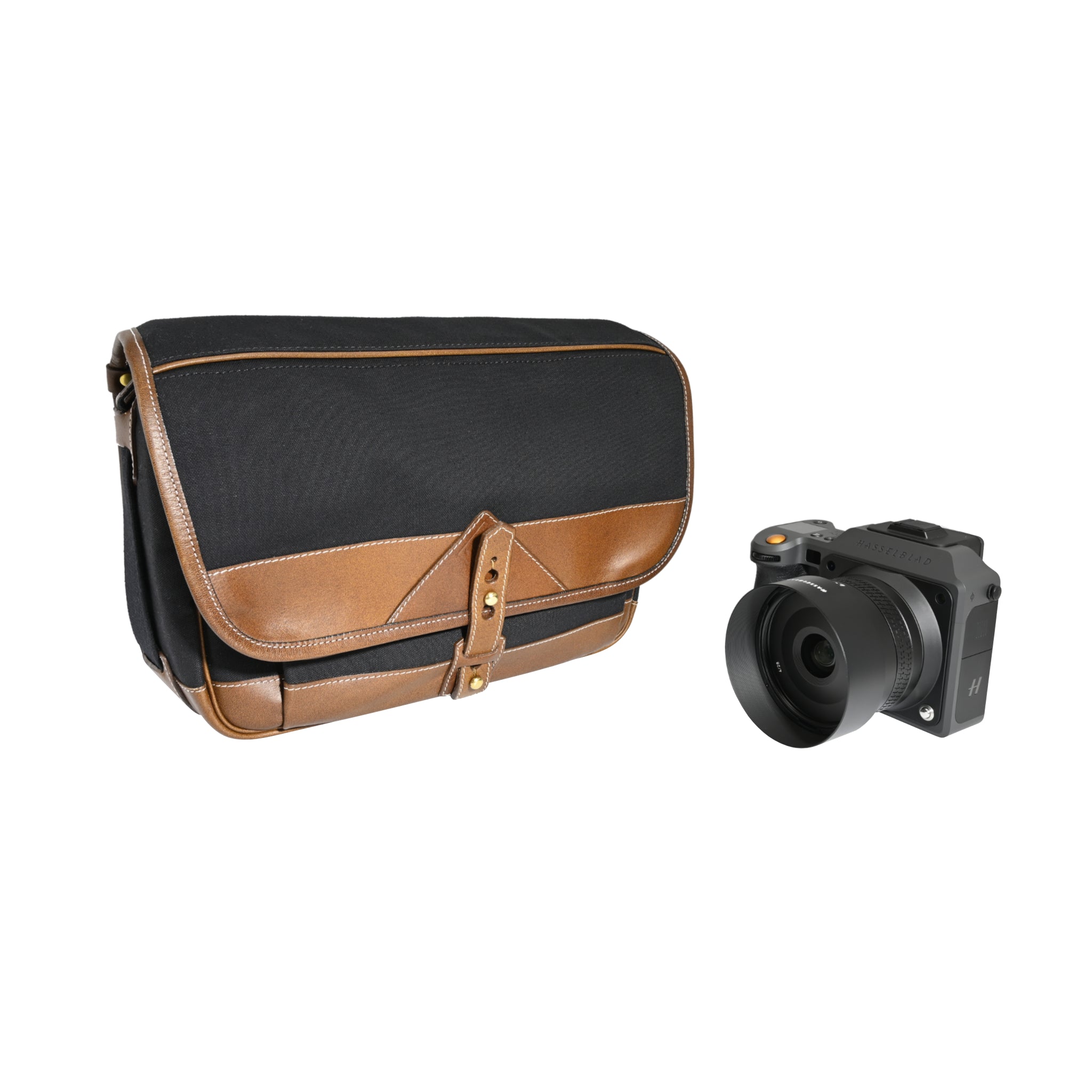 Bolso Fogg B-Sharp de tela negra con piel Habana