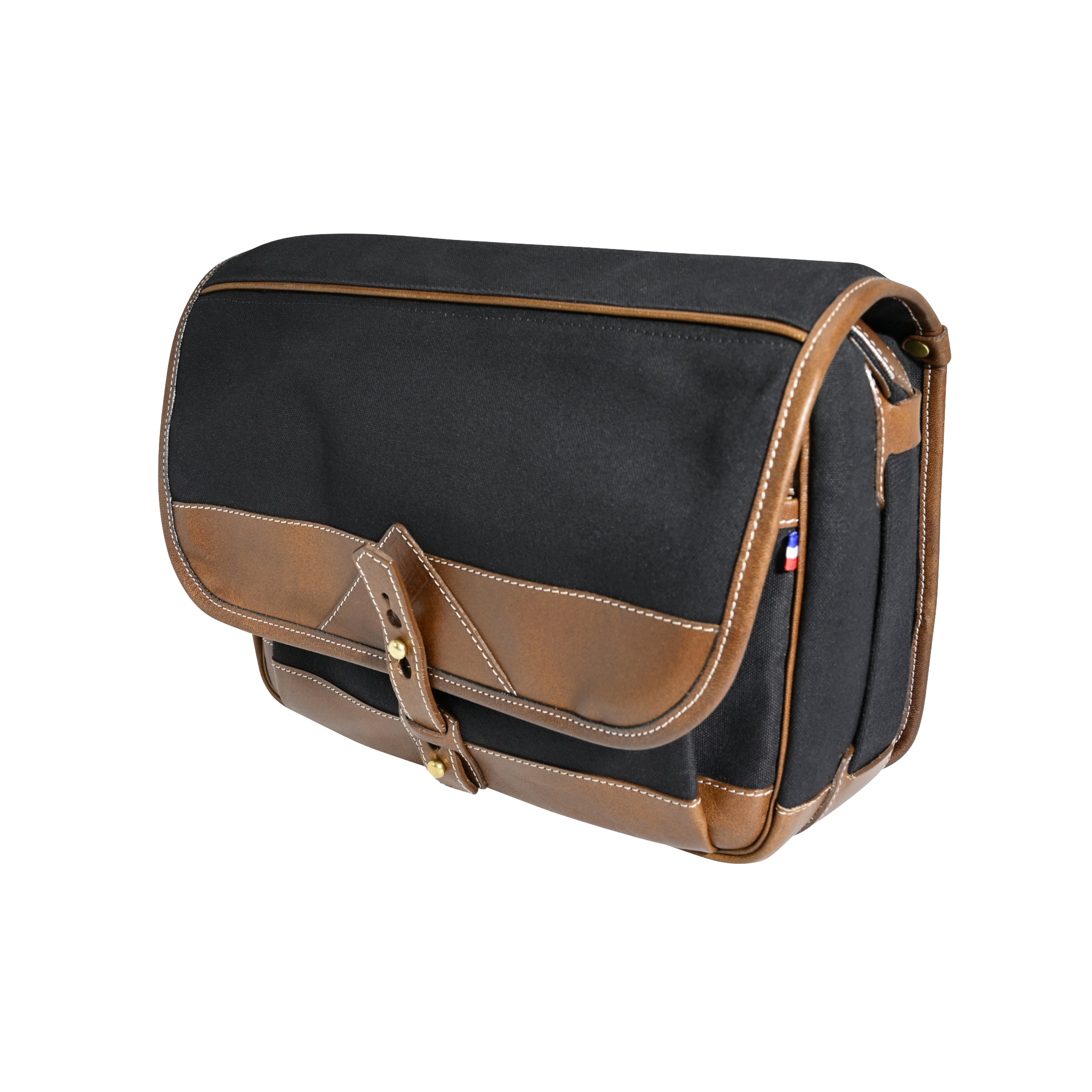 Bolso Fogg B-Sharp de tela negra con piel Habana