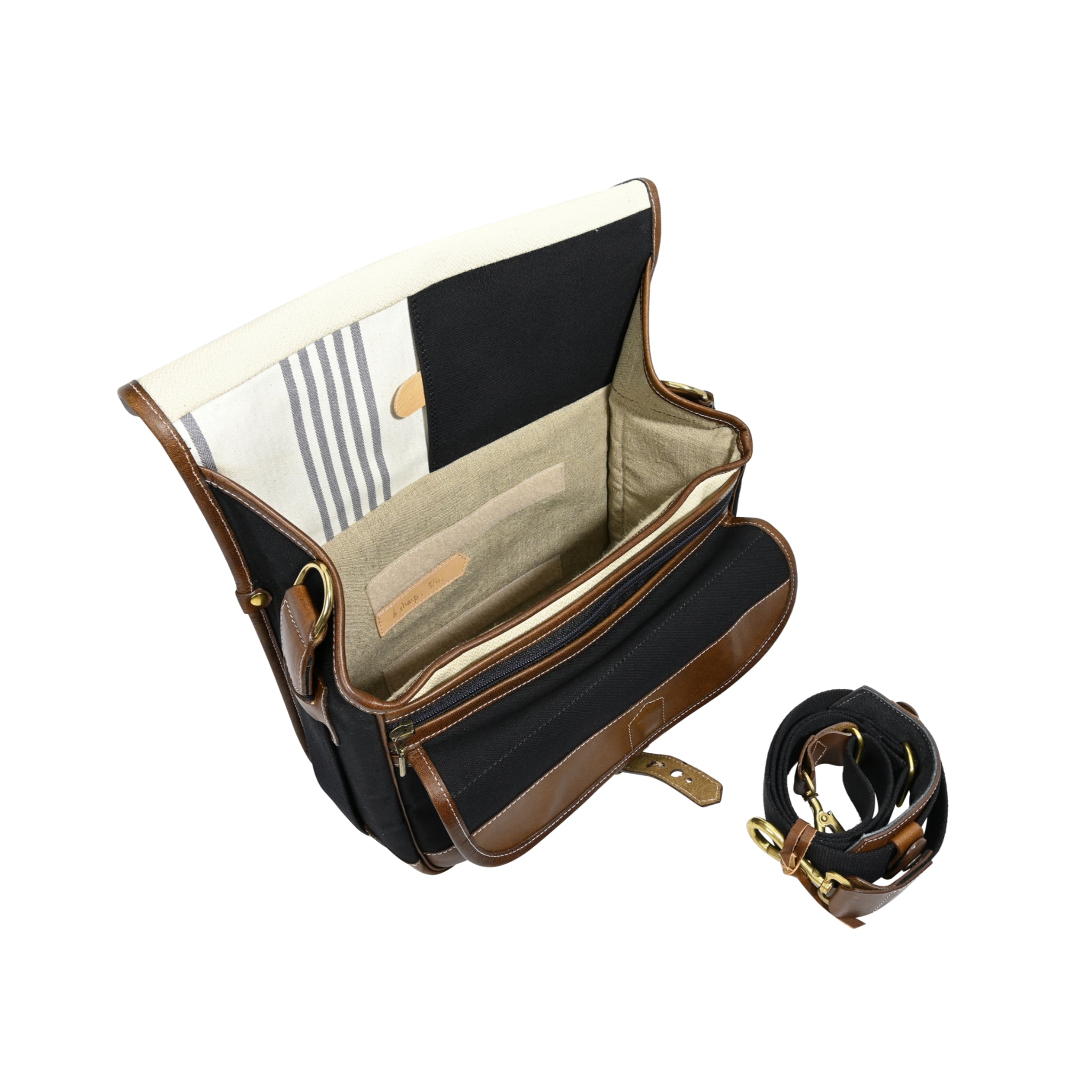 Bolso Fogg B-Sharp de tela negra con piel Habana