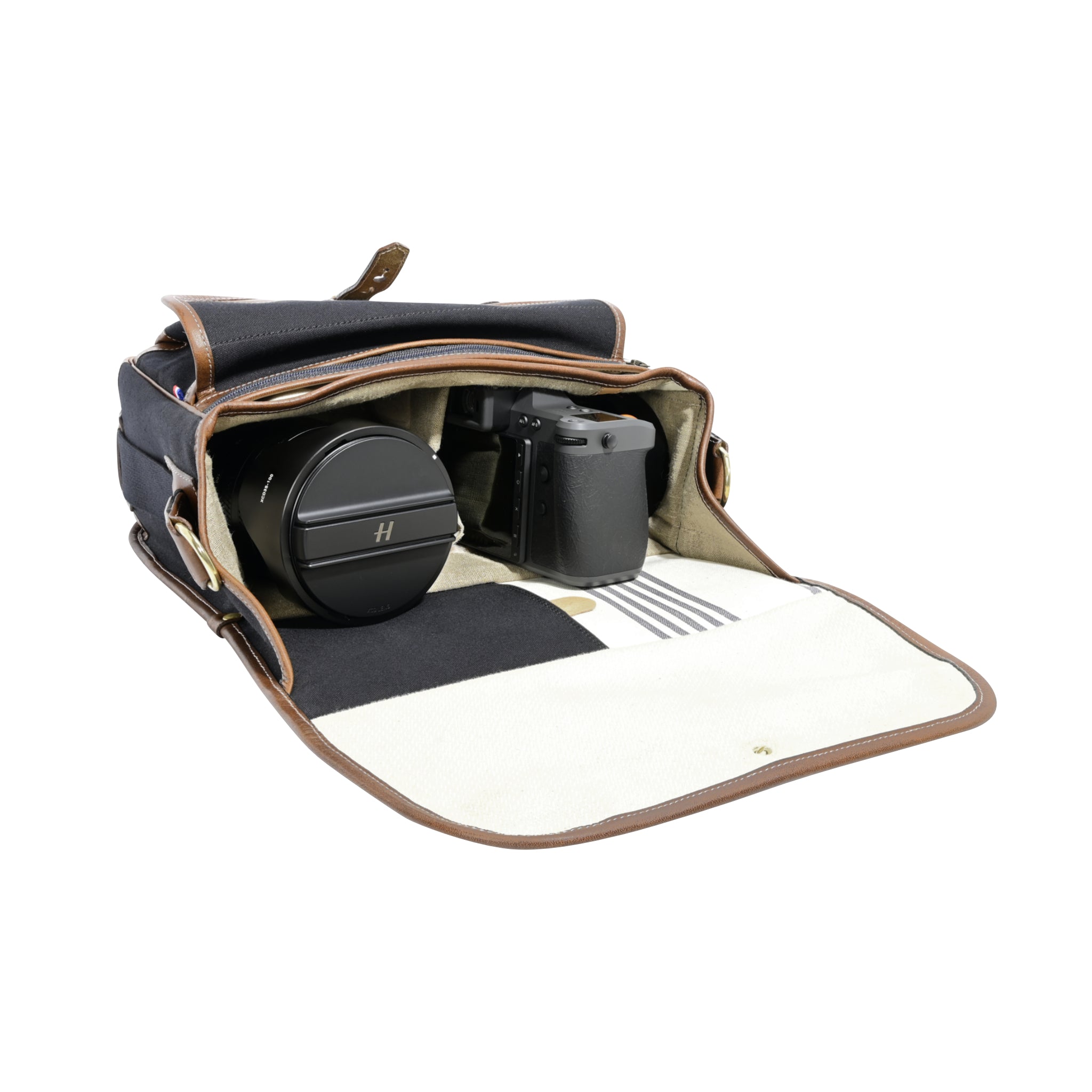 Bolso Fogg B-Sharp de tela negra con piel Habana