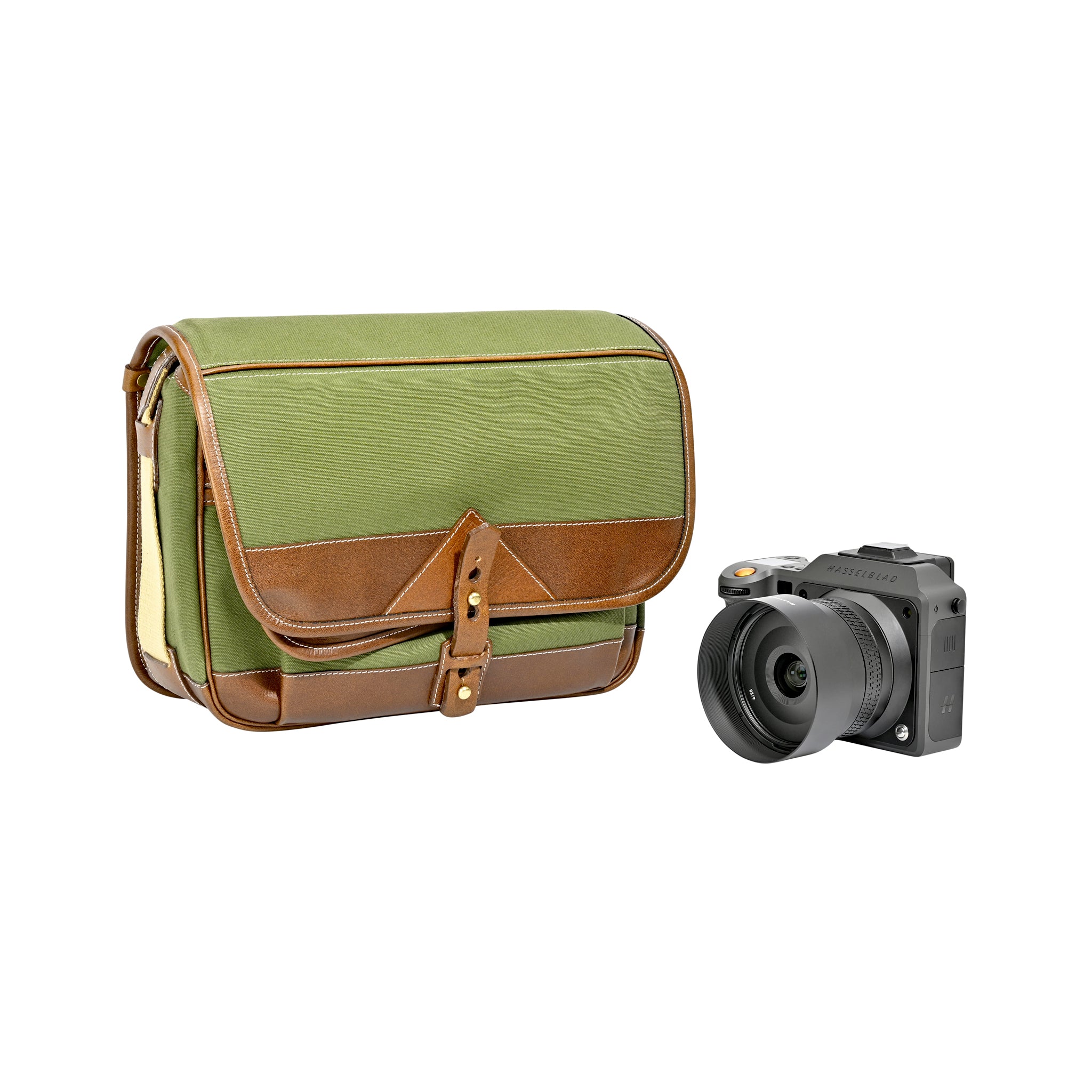 Fogg B-Sharp Satchel Tela Verde con Piel Habana