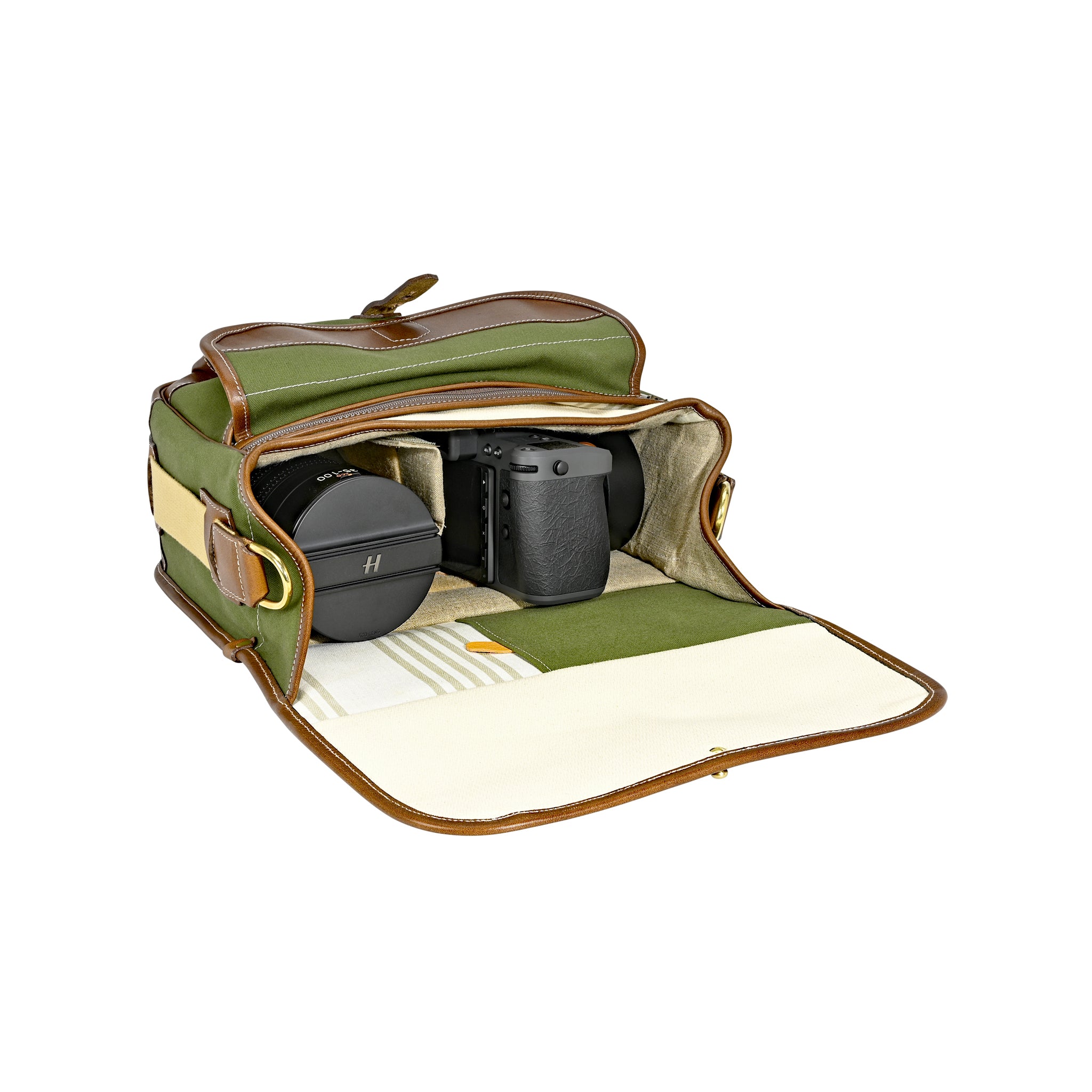 Fogg B-Sharp Satchel Green Fabric with Havana Leather
