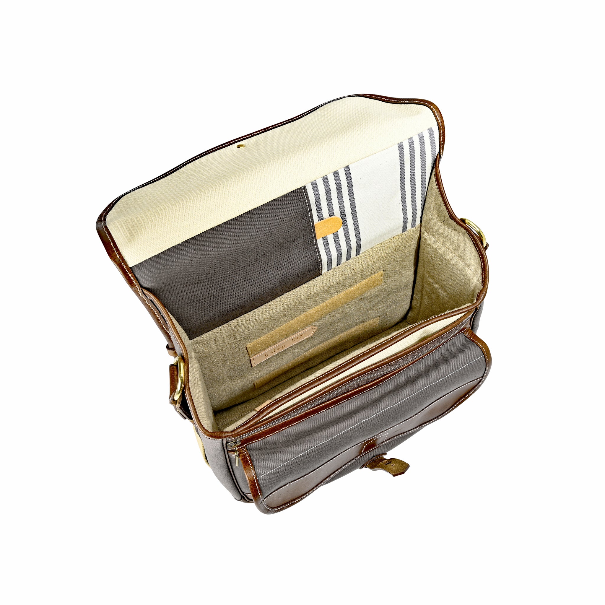 Fogg B-Sharp Satchel Tela Gris Oscuro con Piel Habana
