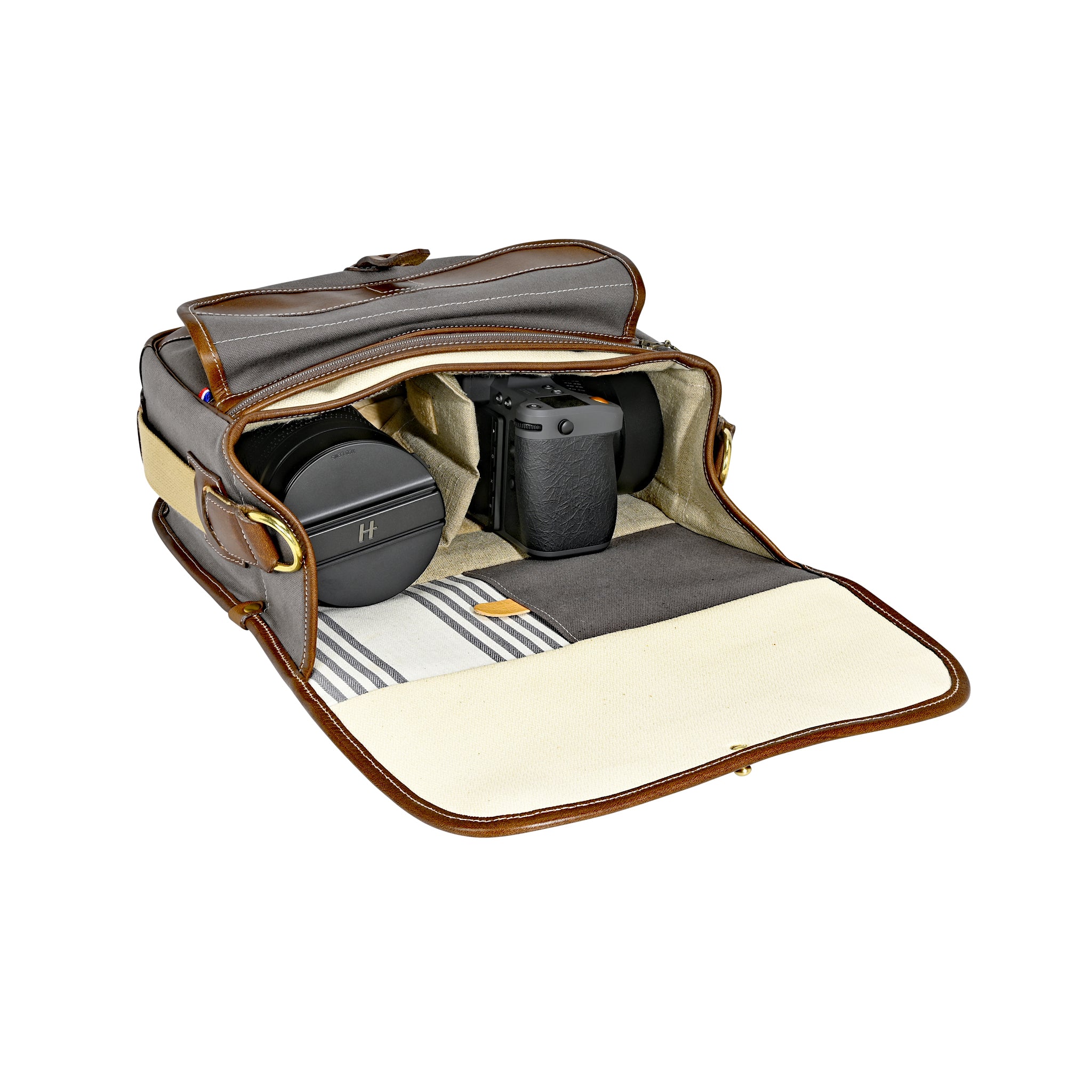 Fogg B-Sharp Satchel Tela Gris Oscuro con Piel Habana