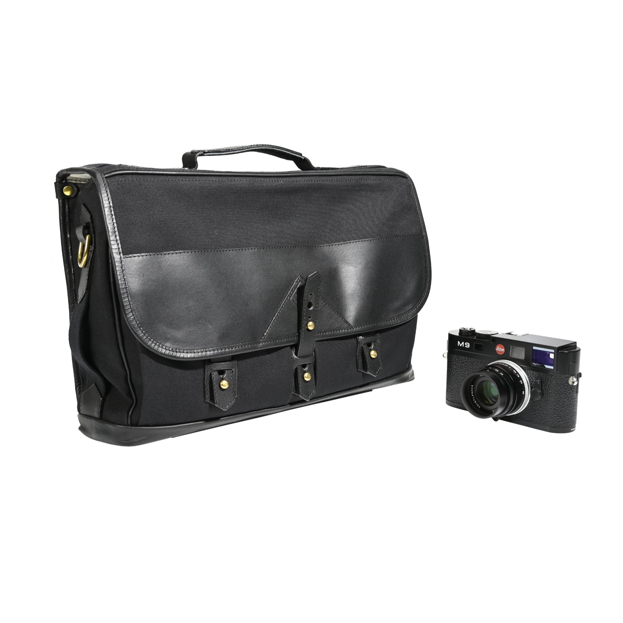 Fogg Baby Grand 13" Messenger Bag Black Fabric with Black Leather