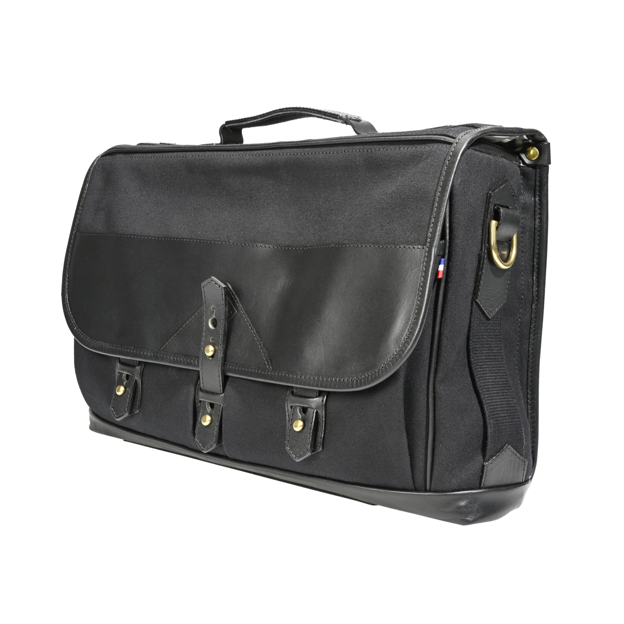 Fogg Baby Grand 13" Messenger Bag Black Fabric with Black Leather
