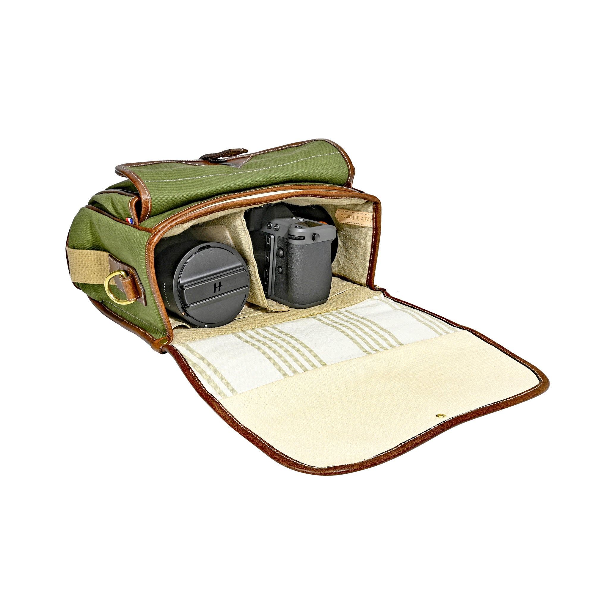 Sacoche Fogg Last Waltz Tissu Vert et Cuir Havane