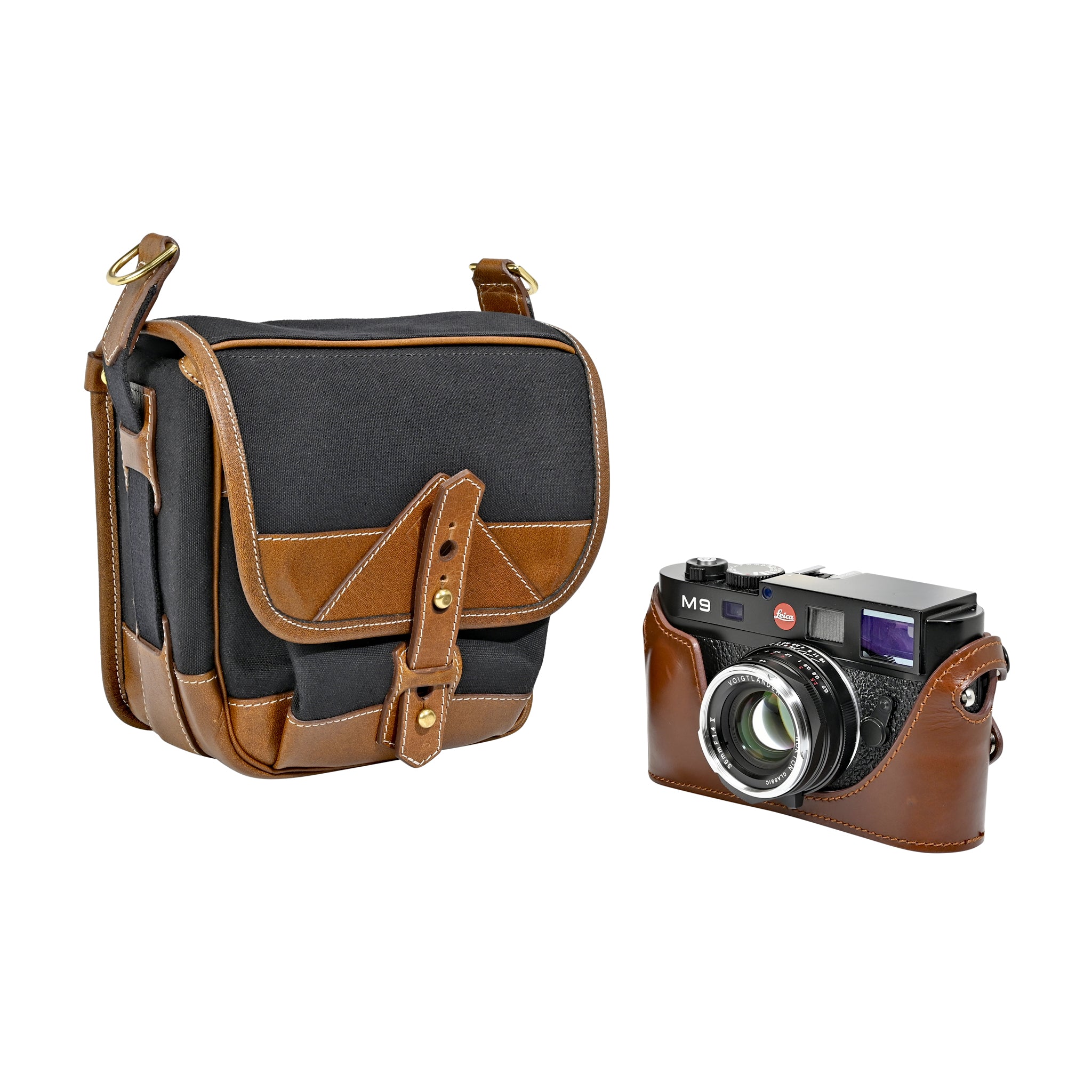 Fogg Soprano Satchel Tela Negra con Piel Habana