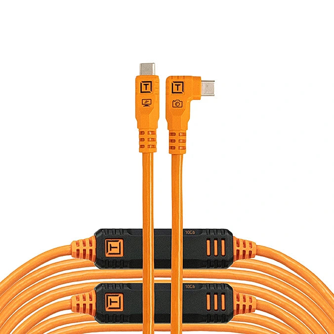 Tether Tools LeverLock & Cable Kit, Optima 10G, 31' (9.4m), Straight to Right, High-Visibility Orange, Cable Ties