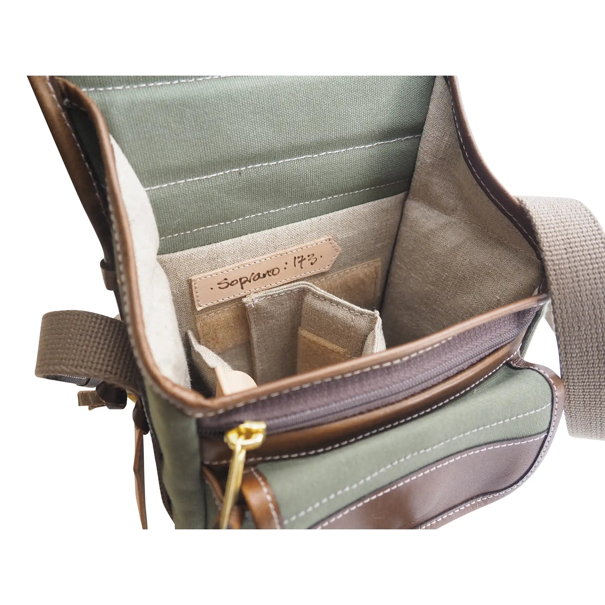 Fogg Soprano Satchel Green Fabric with Havana Leather