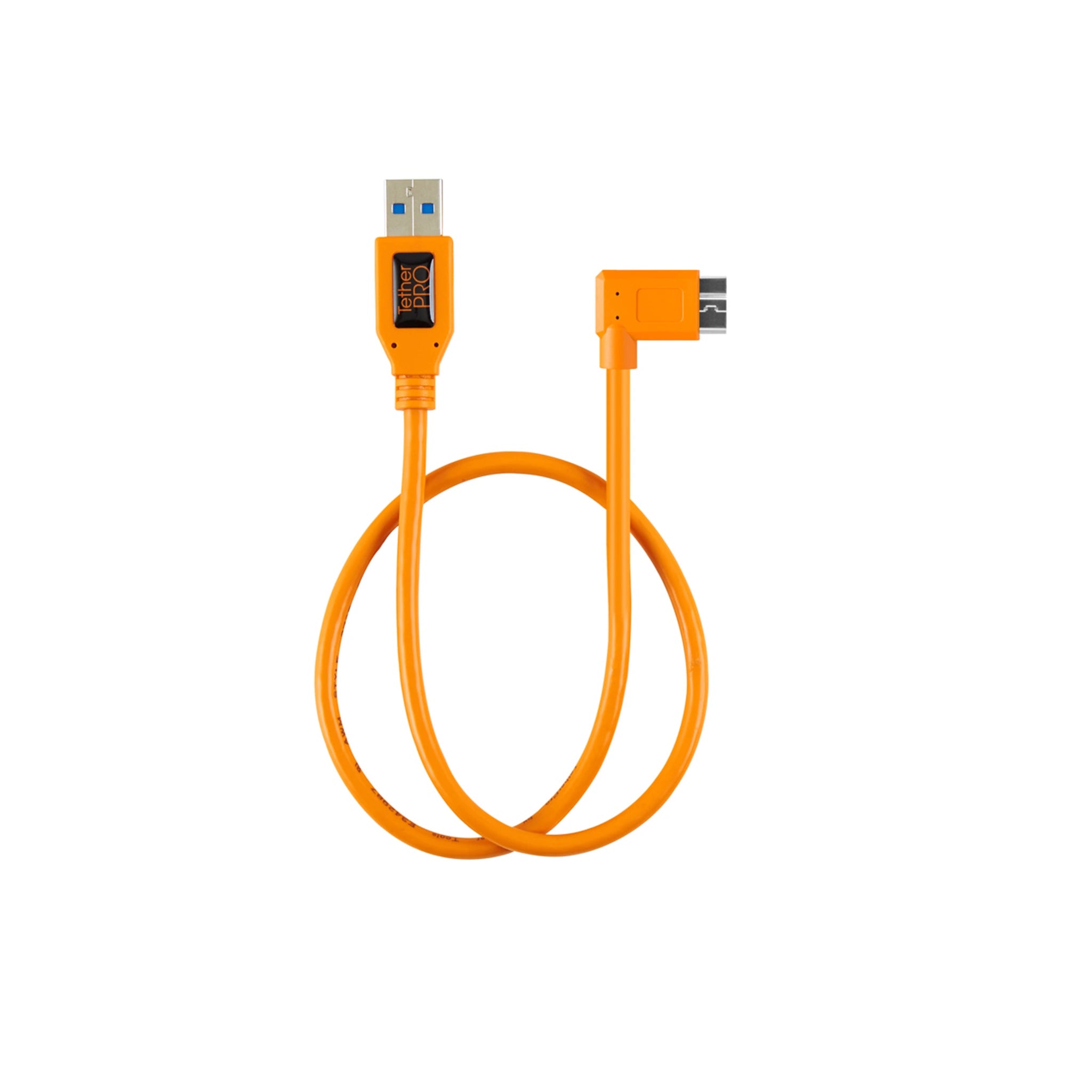 TetherTools CU61RT02-ORG TetherPro USB 3.0 to USB 3.0 Micro-B Right Angle Adapter "Pigtail" Cable, 20" (50cm), High-Visibilty Orange