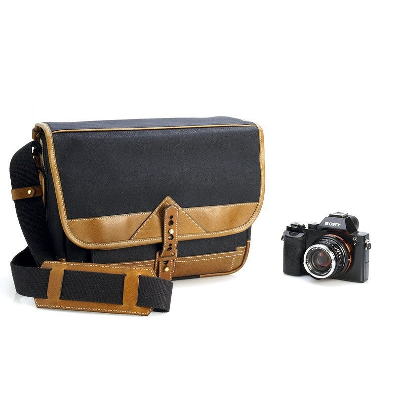 Sacoche Fogg B-Minor Tissu Noir et Cuir Havane