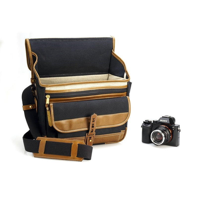 Bolso Satchel Fogg en Si Menor Tela Negra con Piel Habana