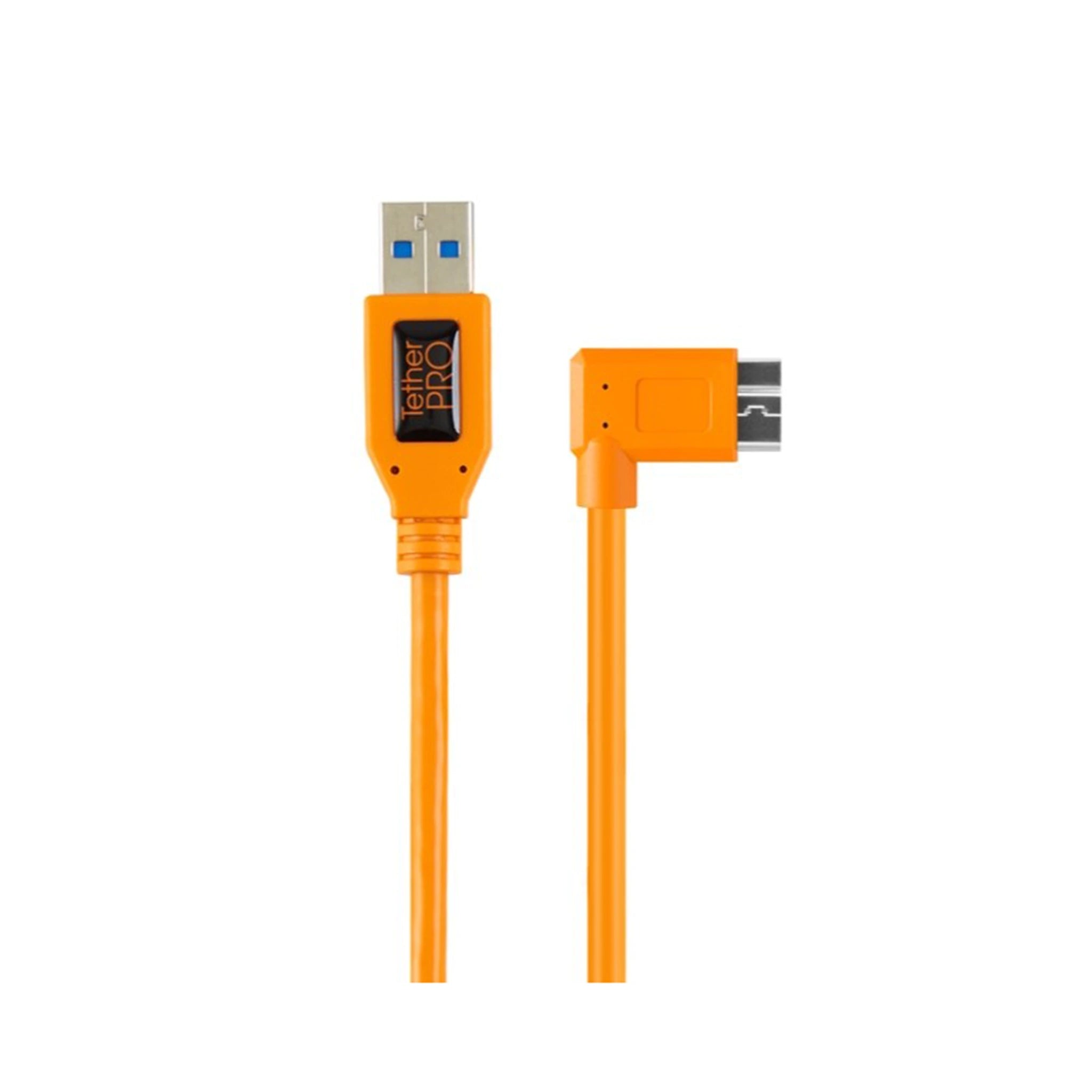 TetherTools CU61RT02-ORG TetherPro USB 3.0 to USB 3.0 Micro-B Right Angle Adapter "Pigtail" Cable, 20" (50cm), High-Visibilty Orange