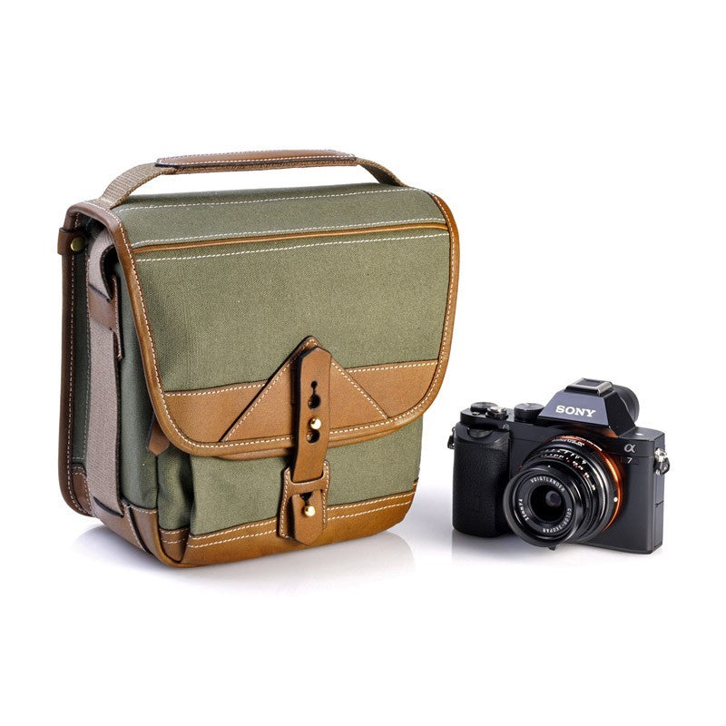 Fogg Lyre Satchel Green Fabric with Havana Leather