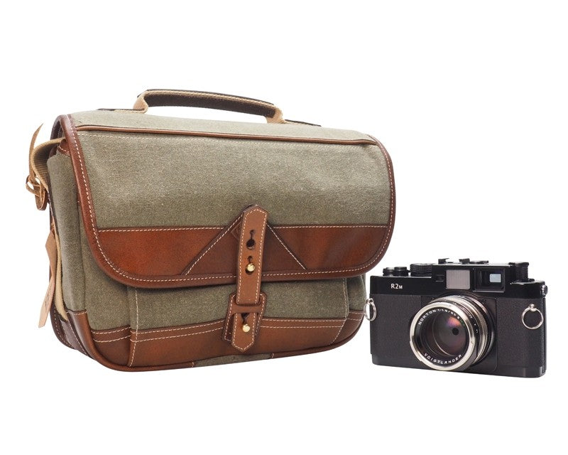 Fogg B-Laika Satchel Green Stonewash Fabric with Havana Leather