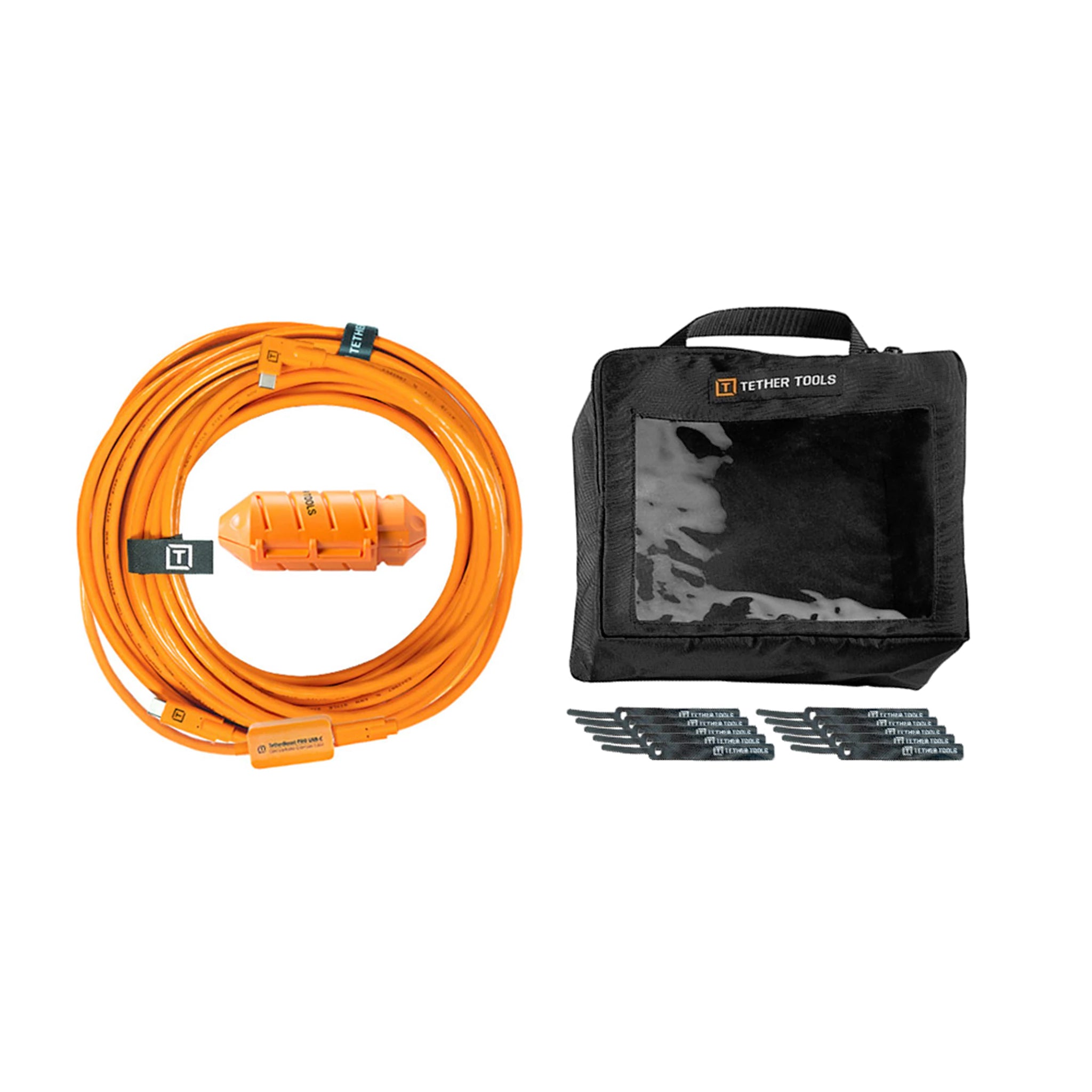 Tether Tools TetherPro USB-C to USB-C Right Angle 31' (9.4m) High-Visibility Orange Cable Kit