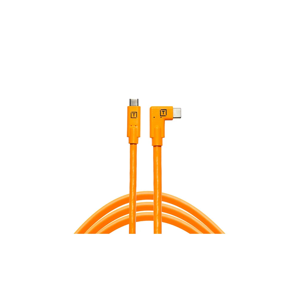 Tether Tools TetherGuard LeverLock & Cable Kit, USB-C to USB-C, 15' (4.6m), Straight to Right, High Visibility Orange