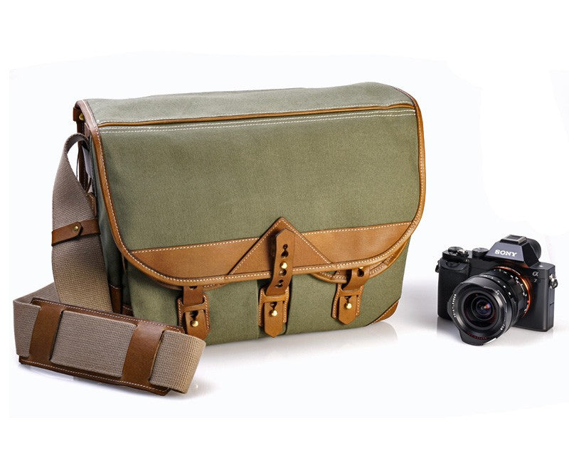 Fogg B-Major Satchel Ivy Green Fabric with Havana Leather