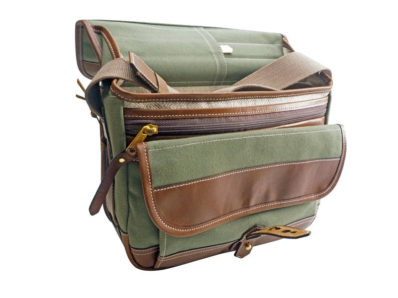 Fogg B-Sharp Satchel Green Fabric with Havana Leather