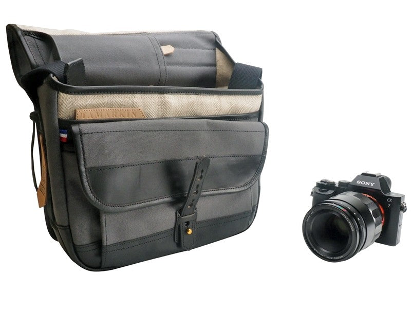 Bolso Satchel Fogg B-Sharp de tela gris oscuro con cuero negro