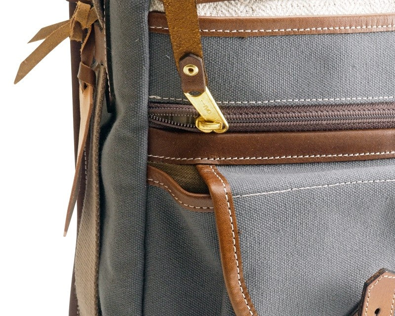 Fogg E-Flat Satchel Tela Gris con Piel Habana