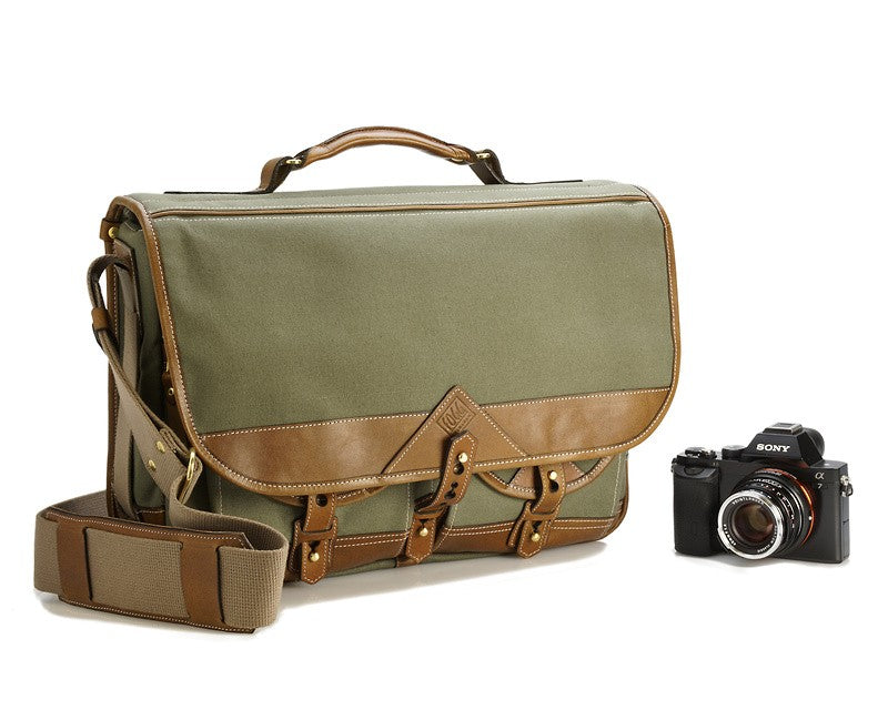Fogg E-Flat Satchel Tejido Verde con Piel Habana