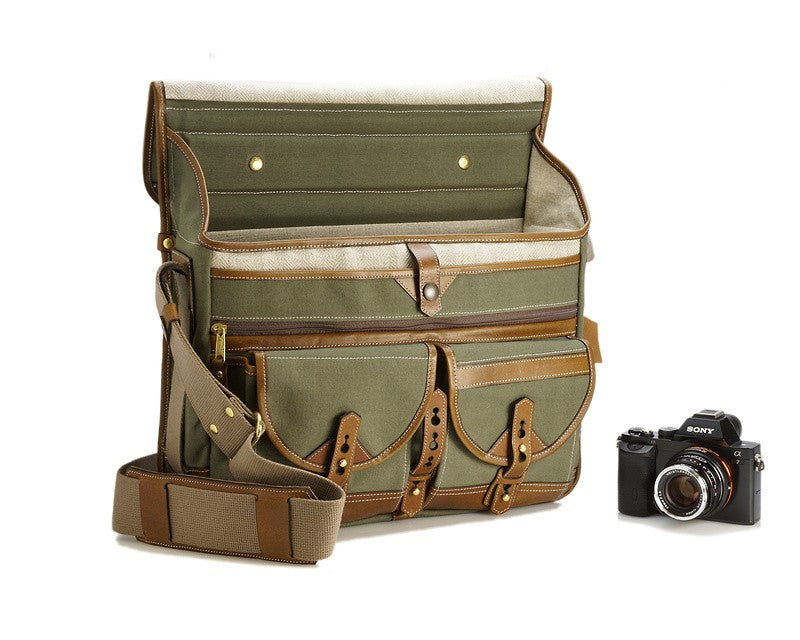 Fogg E-Flat Satchel Tejido Verde con Piel Habana